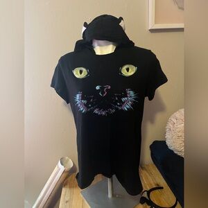 Wound Up Black Cat Face Hoodie T-Shirt